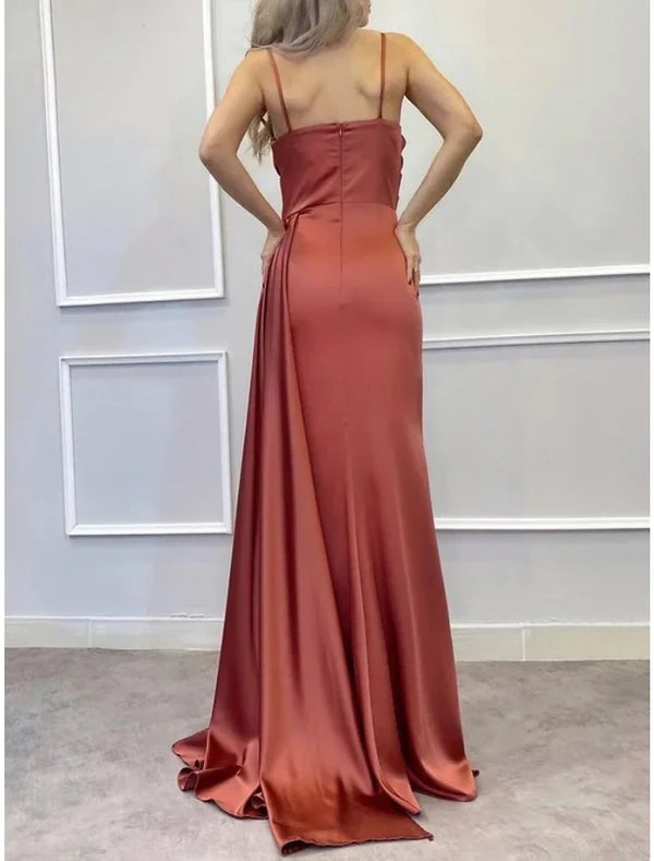 Luolandi A-Line Evening Gown Elegant Dress Formal Sweep / Brush Train Sleeveless Spaghetti Strap Prom Dress with Pleats and Slit